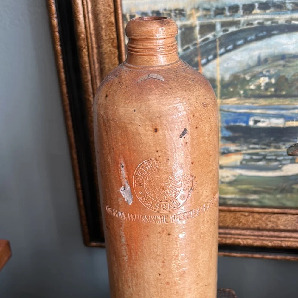 ANTIQUE German 1844 NASSAU Stoneware Bottle Artist Signed - Picture 5 of 12